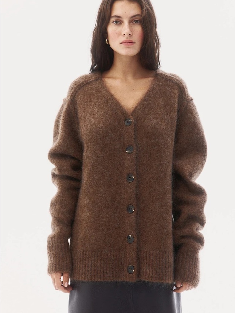 H&M Brown Mohair V-Neck Button Cardigan
